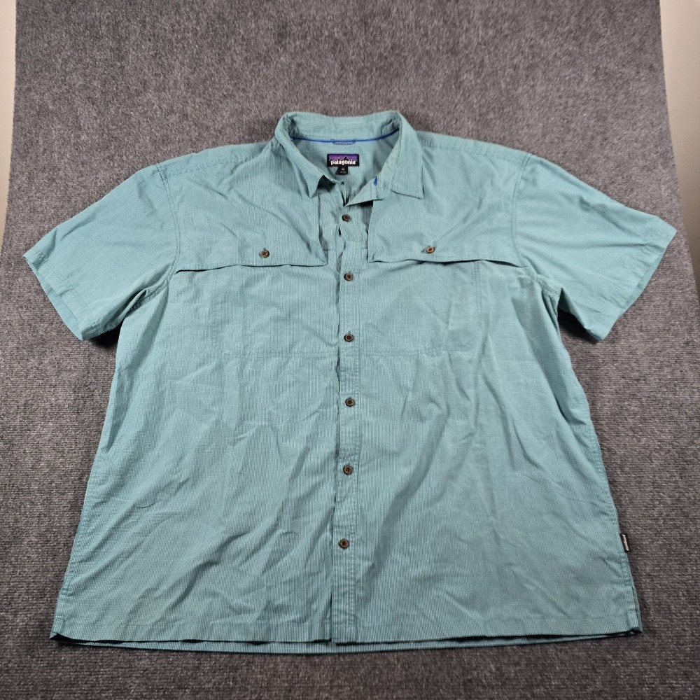 Patagonia Island Hopper II Shirt Men's 3XL Teal Plaid Short Sleeve 52136